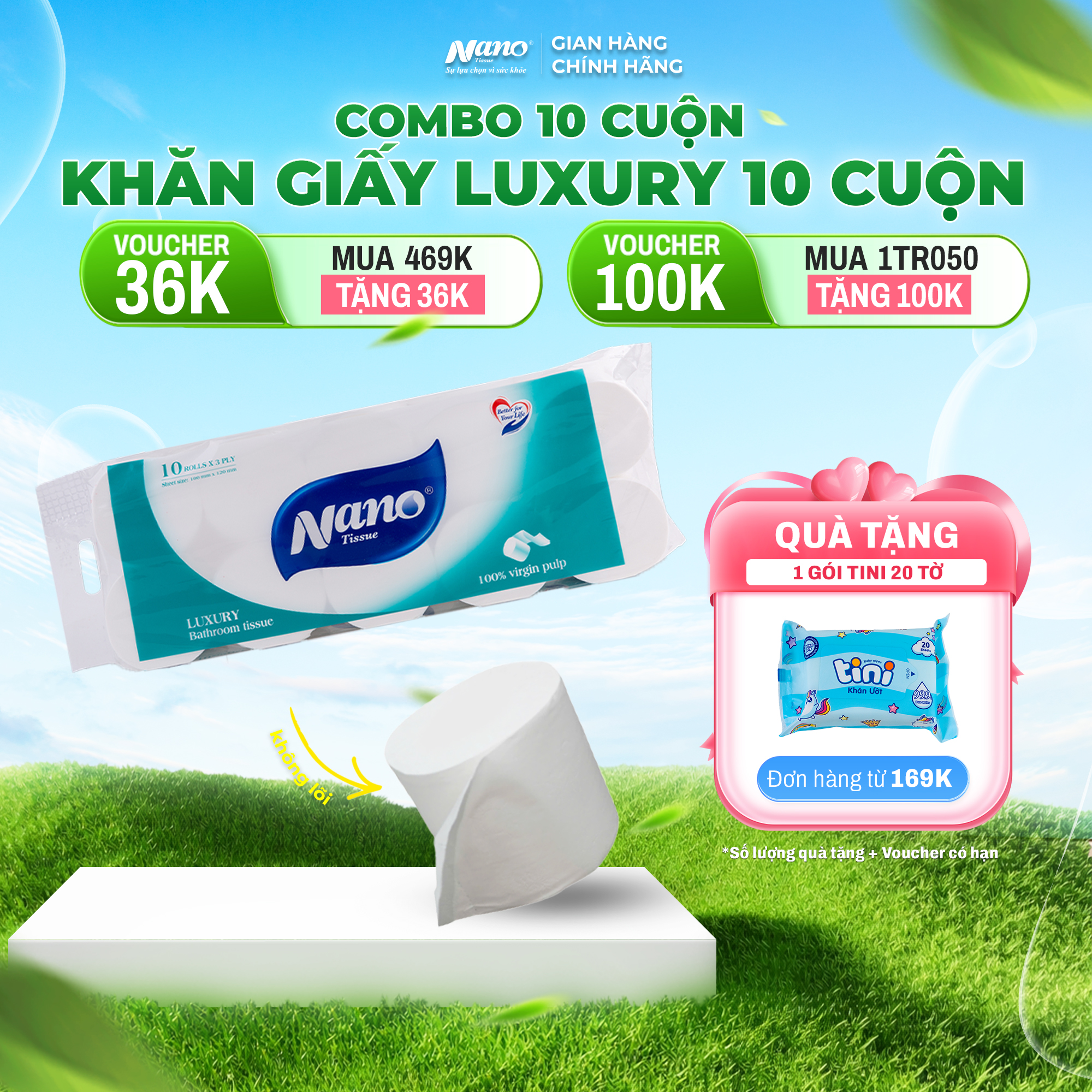 Giấy vệ sinh Luxury không lõi 10 cuộn